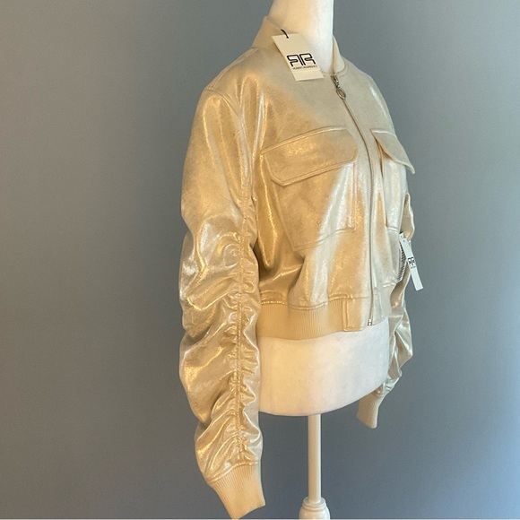 Robert Rodriguez Sz Medium Faux Leather Shimmering Champagne Bomber Jacket NWT - Picture 16 of 16